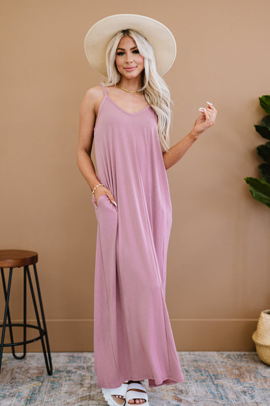 Zenana Beach Vibes Cami Maxi Dress in Light Rose